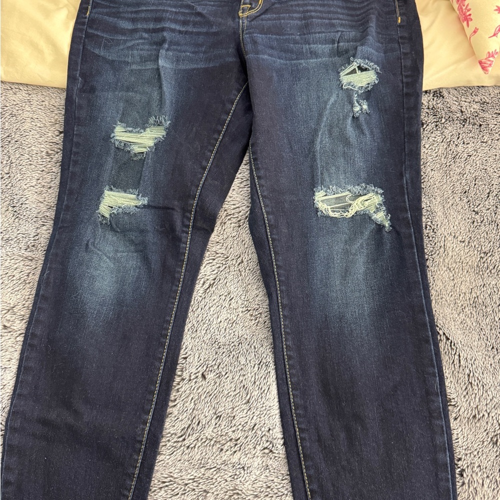 Mossimo Supply Co. Dark Blue Distressed Skinny Jeans